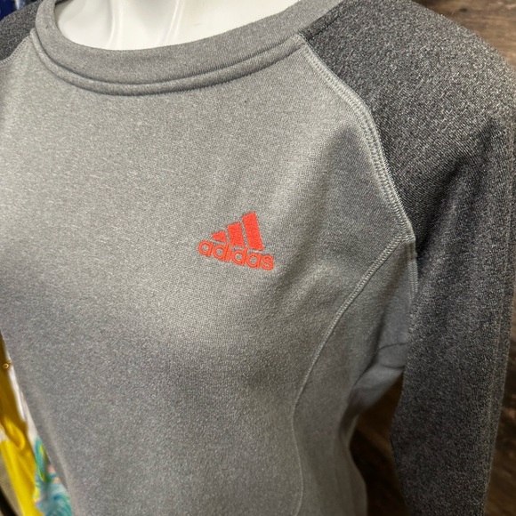Adidas Heather Gray Climawarm Sweatshirt with Coral Pink Logo - Picture 2 of 11
